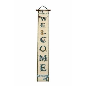 Hummingbird Floral WELCOME Tapestry Wall Hang Home Decor Beige Green 41"X6 1/2"